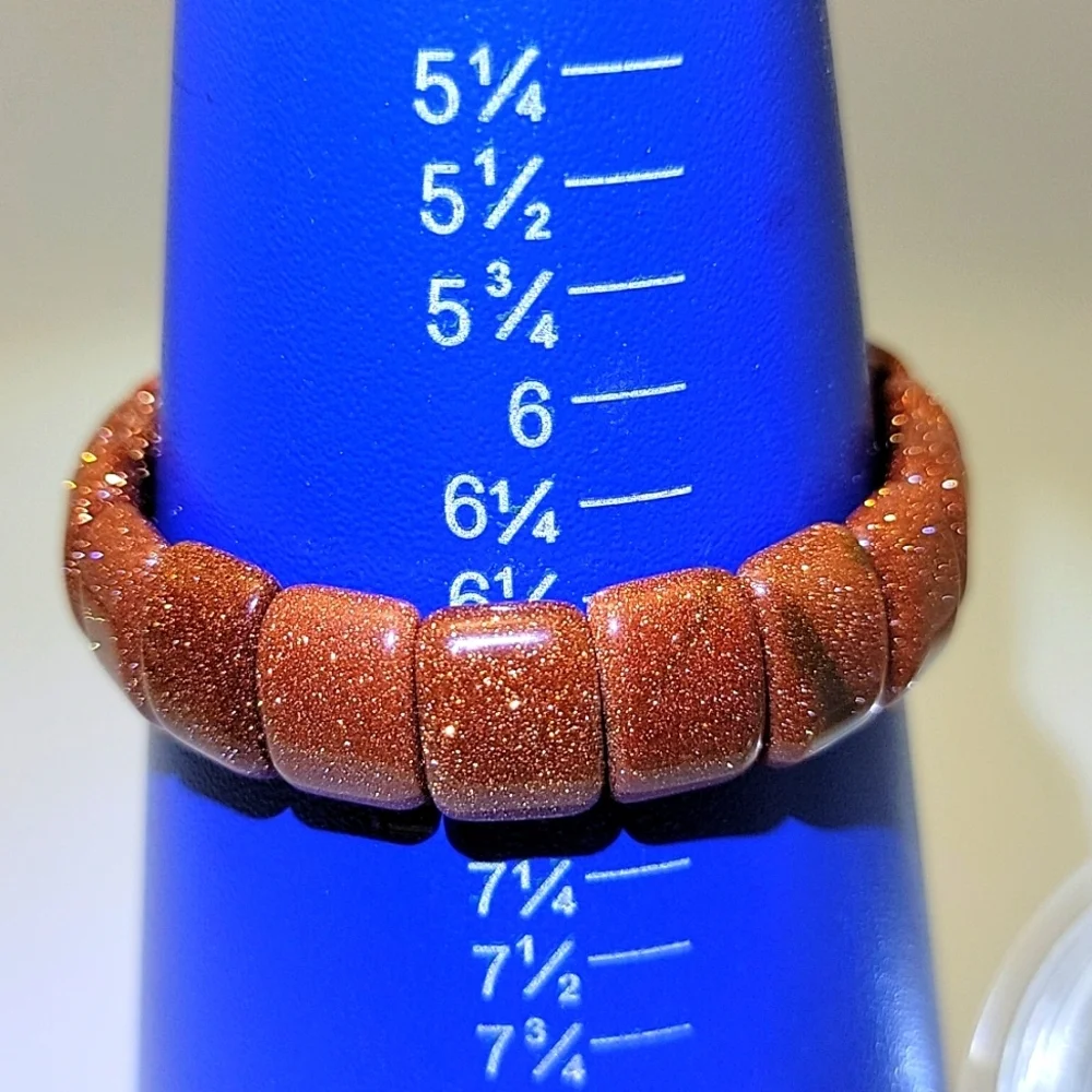 Amber Sandstone Goldstone Aventurine Glass Beaded Stretch Bracelet Unisex 6.50